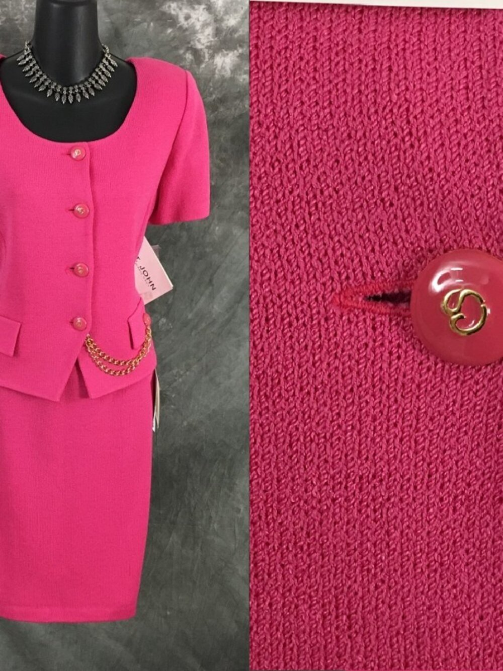 NWT NEW St John collection knit pink jacket skirt suit size 6